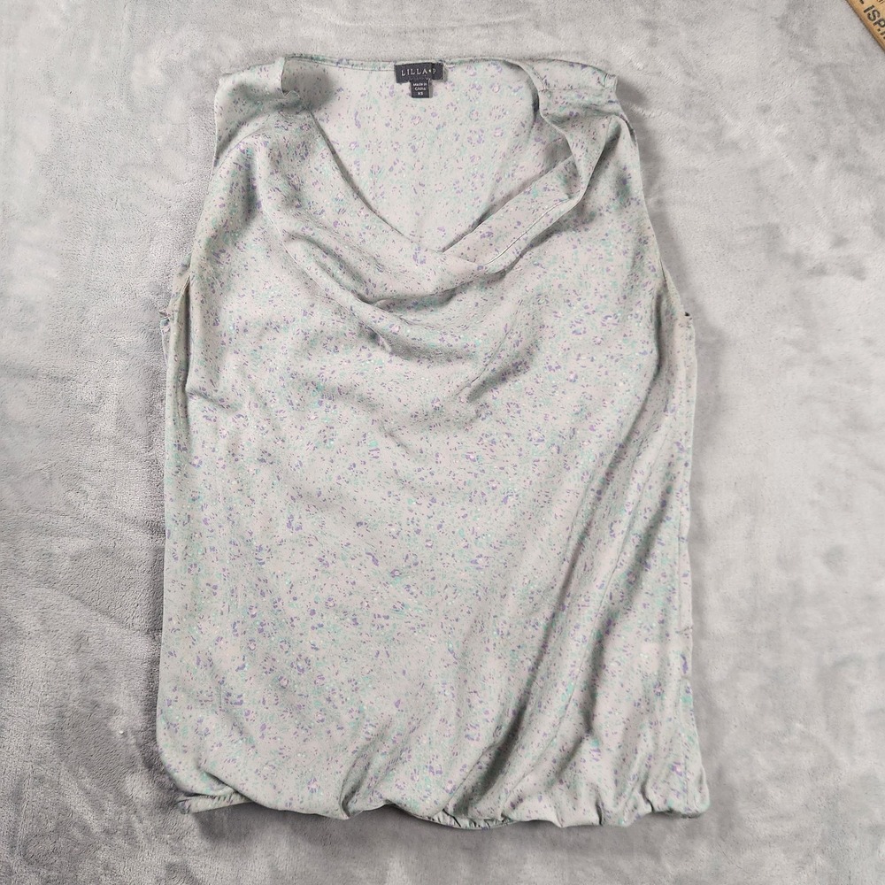 Lilla P Gray Speckled Sleeveless Blouse XS Flowy Elastic Hem Casual Chic
